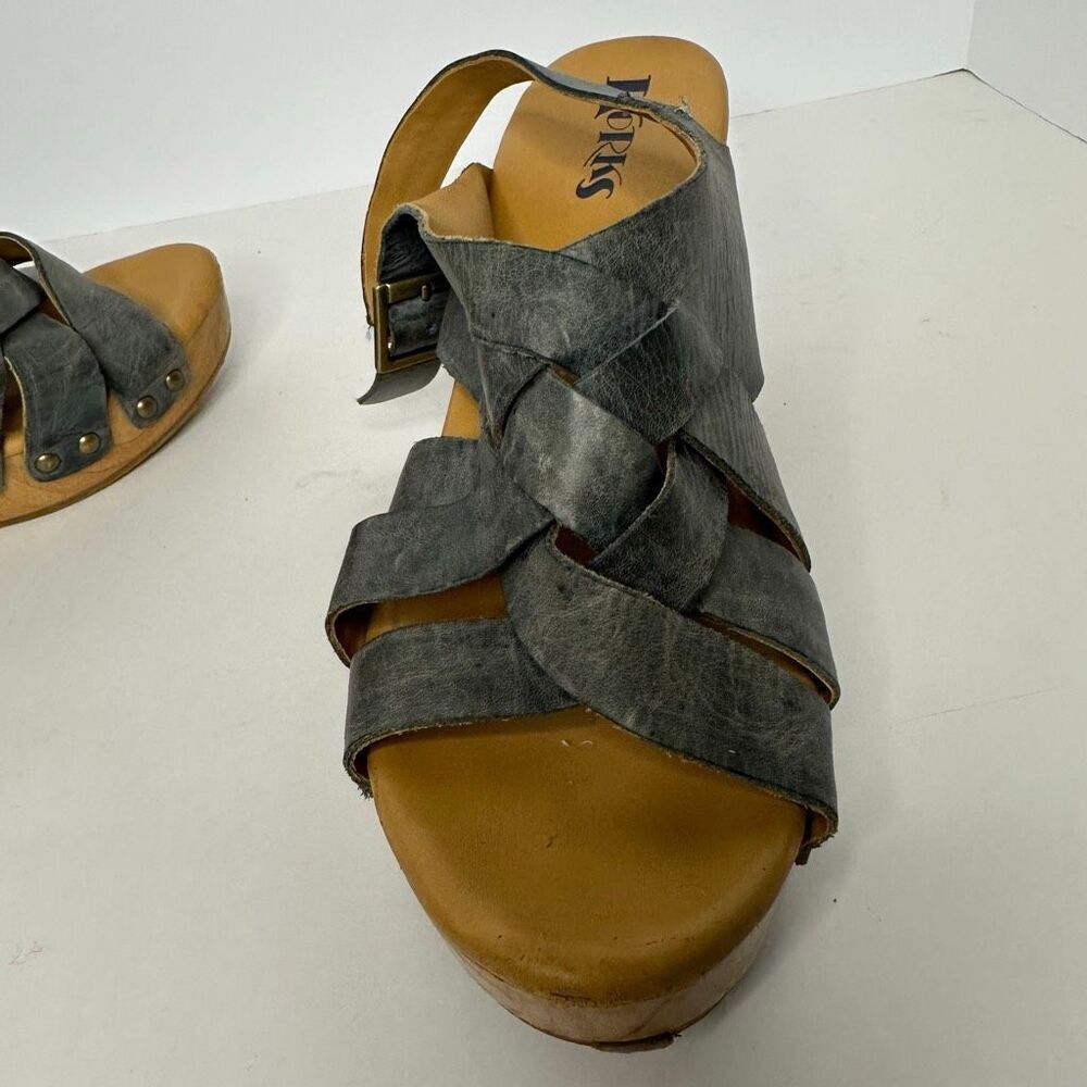 Korks Berengo Wood Heel Sandals Blue Leather | Women Size 10 - Picture 8 of 14